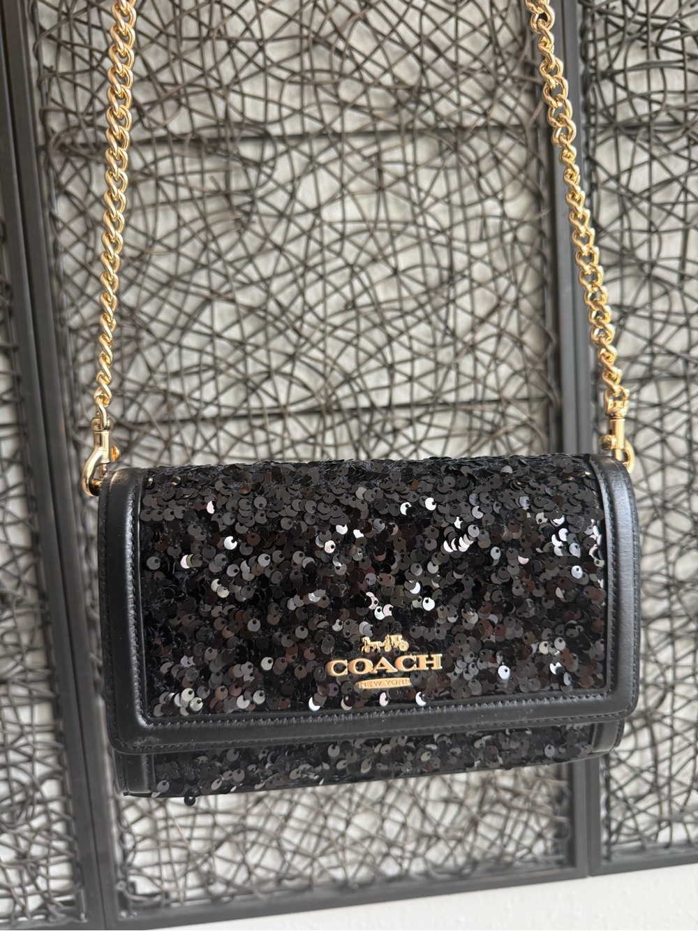 NWOT Coach Flap Clutch Crossbody Black Sequin